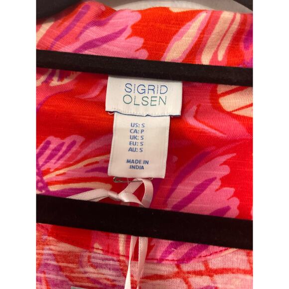 Sigrid Olsen Floral Print Pink Red Sleeveless Cotton V Neck NWT Women Small Top - Picture 3 of 7